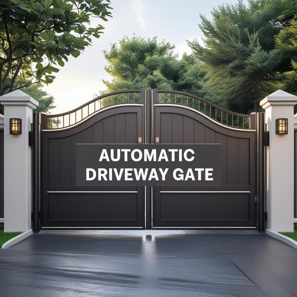 Automatic driveway gate with ornamental metal panels