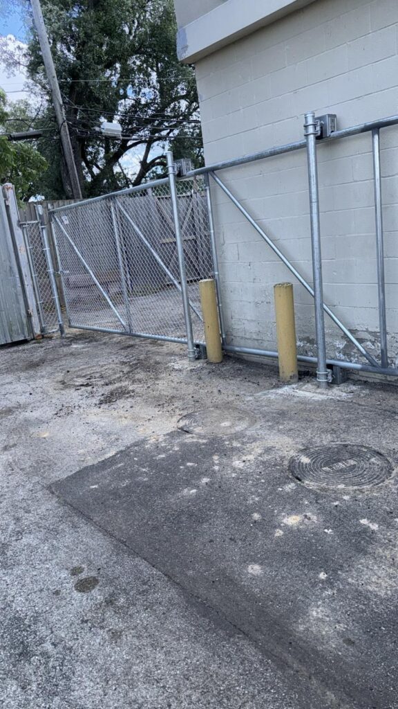 Chain link fence gate installed at a commercial property