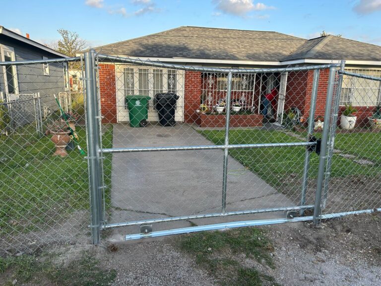 Galvanized chain link gate, residential yard