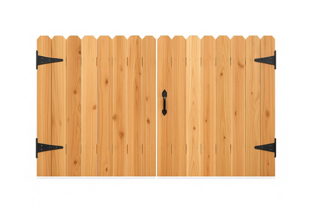 Cedar wood double swing driveway gate