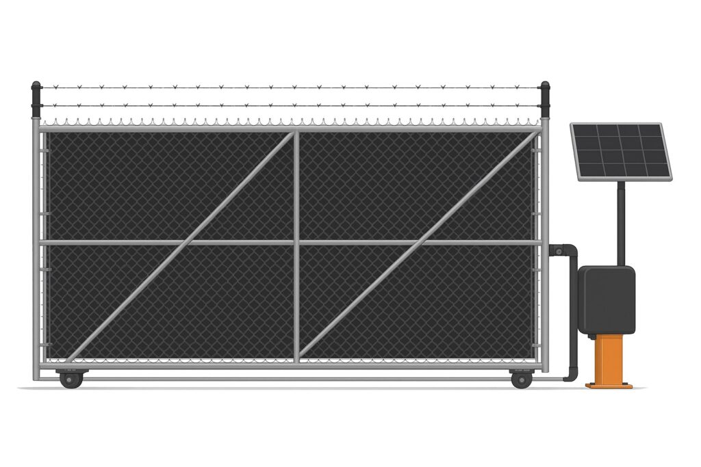 Illustration of an industrial chain link sliding security gate