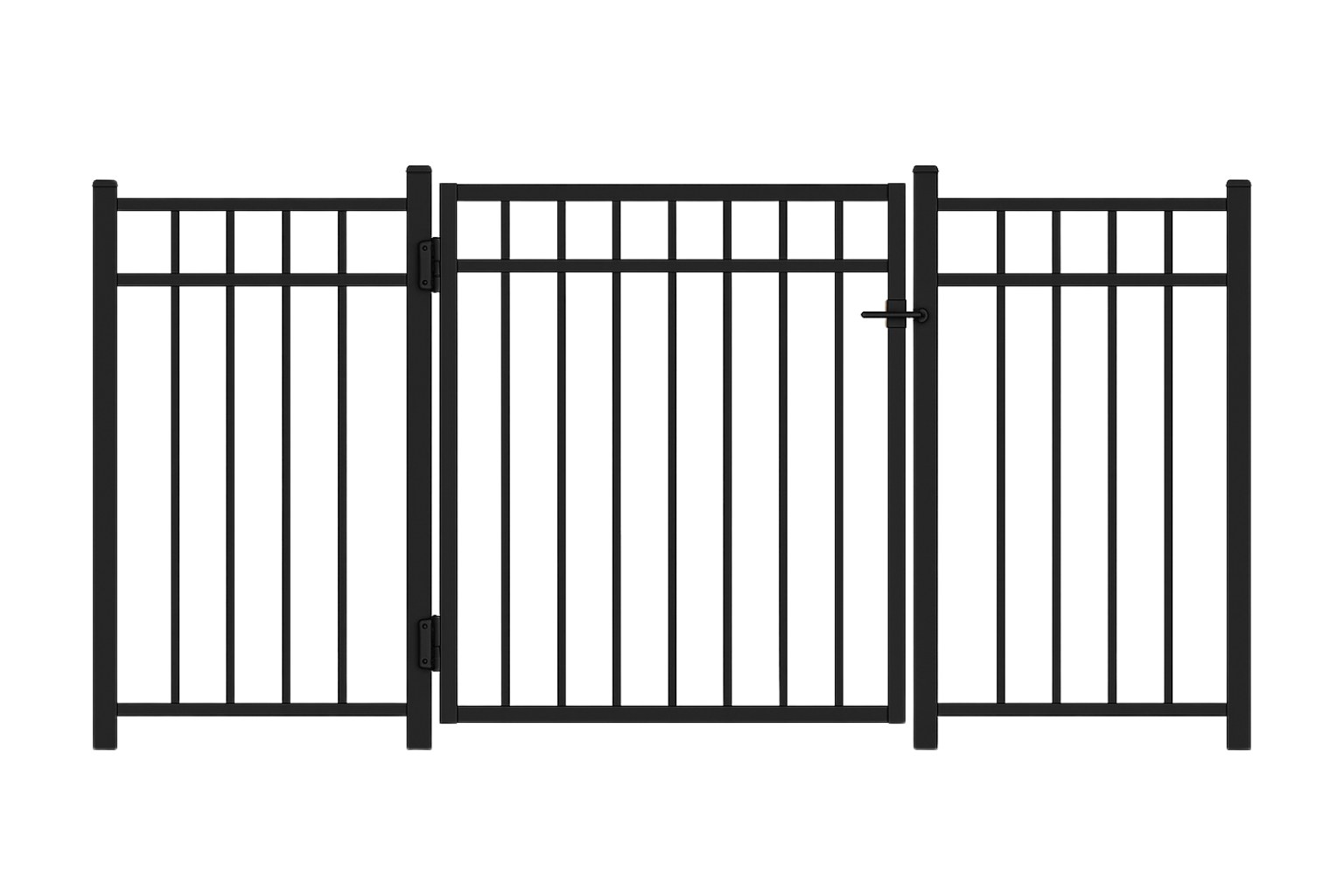 Modern iron walk-in gate with heavy-duty hinges