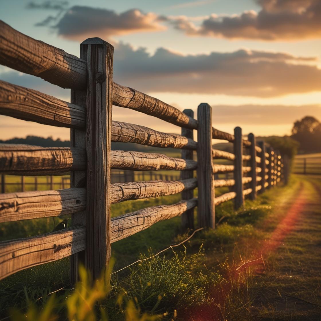 Rail fence suited for horses and cattle on a rural property