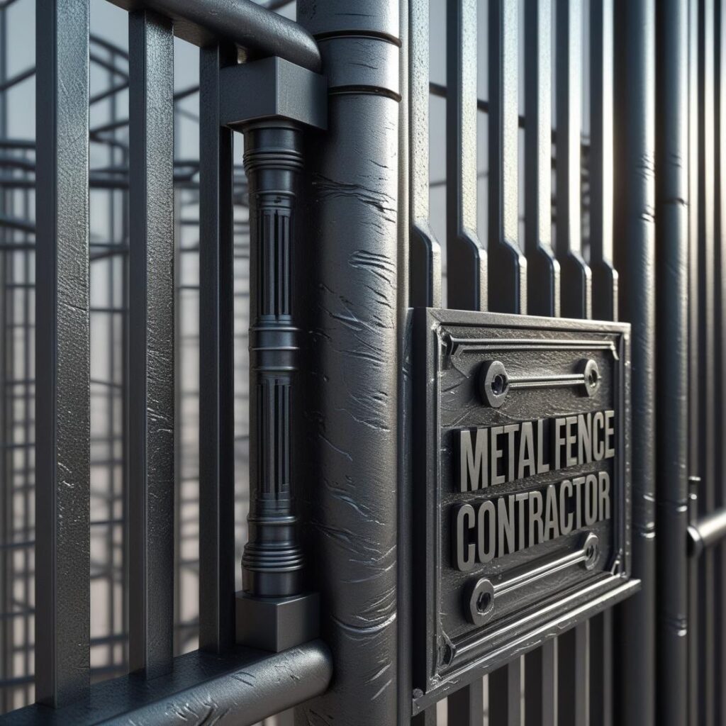 Metal fence installation along a residential property line