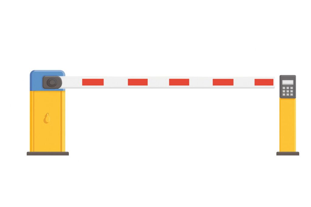 Illustration of a commercial gate with keypad access control