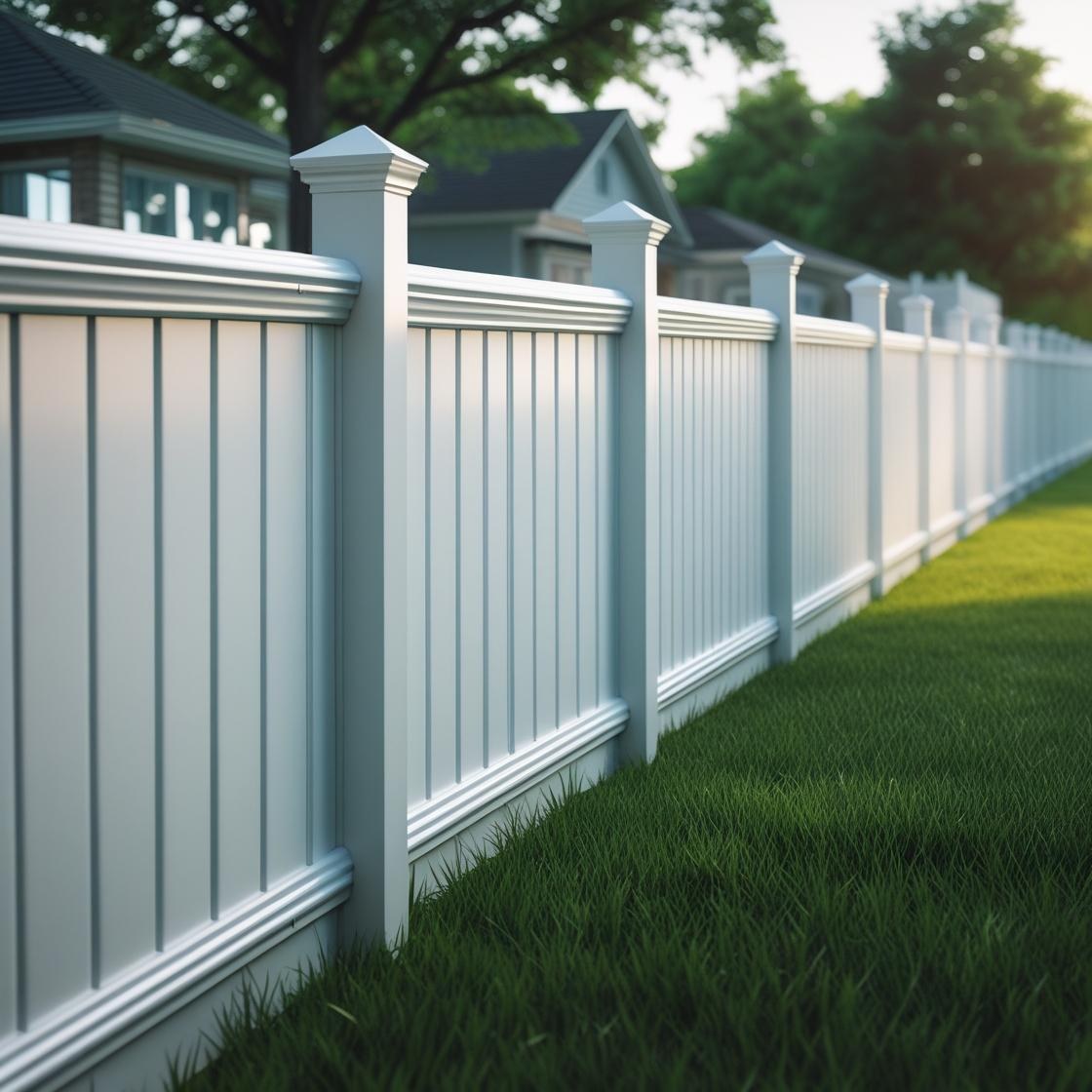 White vinyl privacy fence enclosing a residential yard
