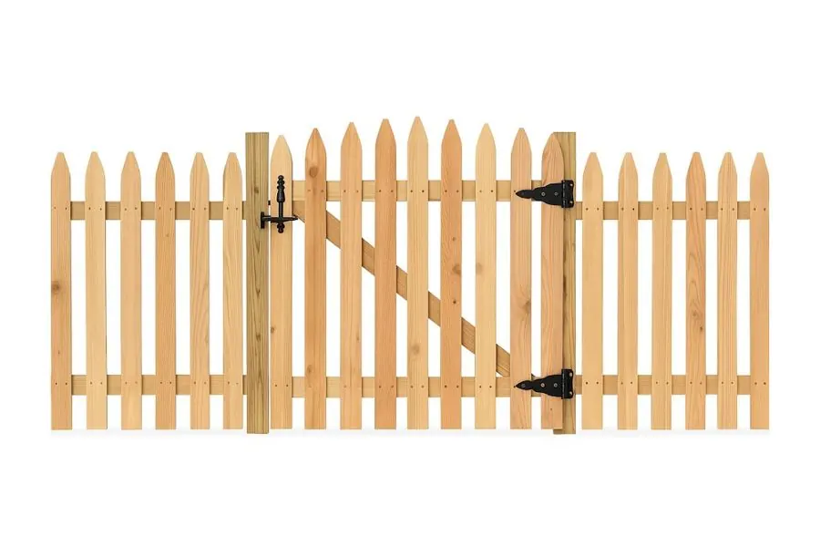 Product render: 4ft Dog Ear Picket Wood Walk Gate with Black Strap Hinges