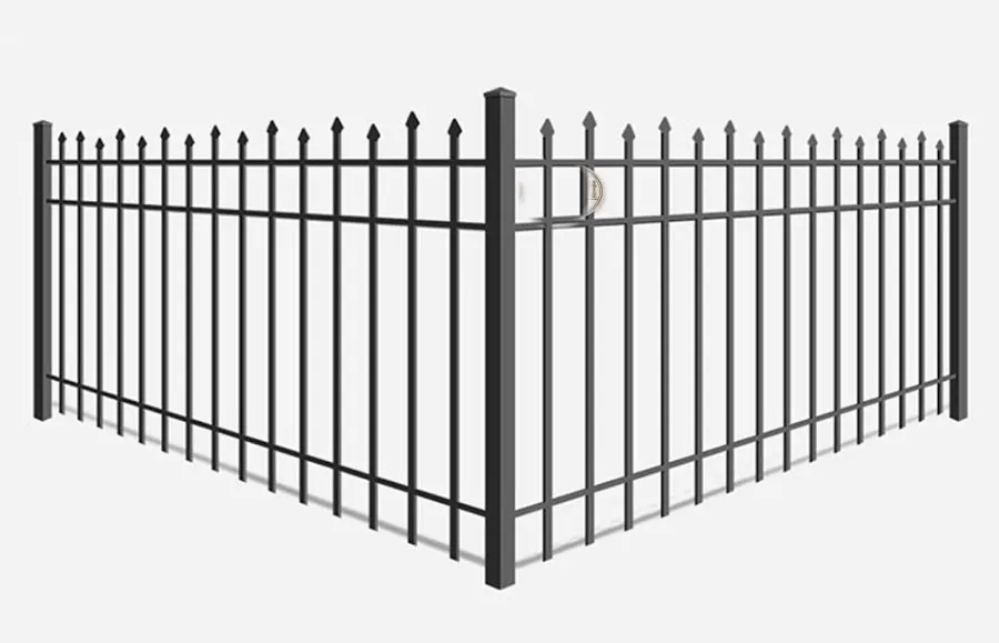 Product render: Aluminum fence · Spear Top Staggered Pickets