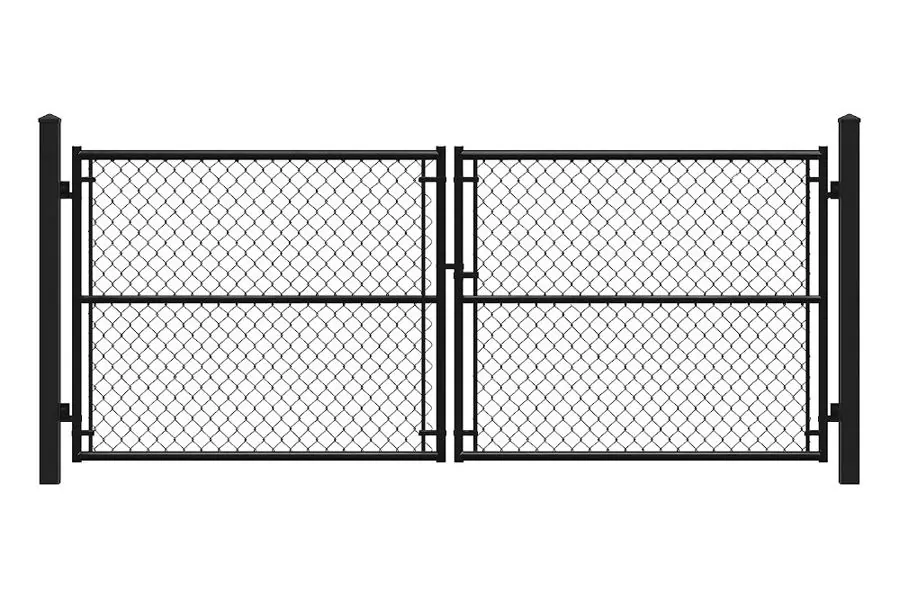 Product render: Black Coated Chainlink Double Swing Driveway Gate