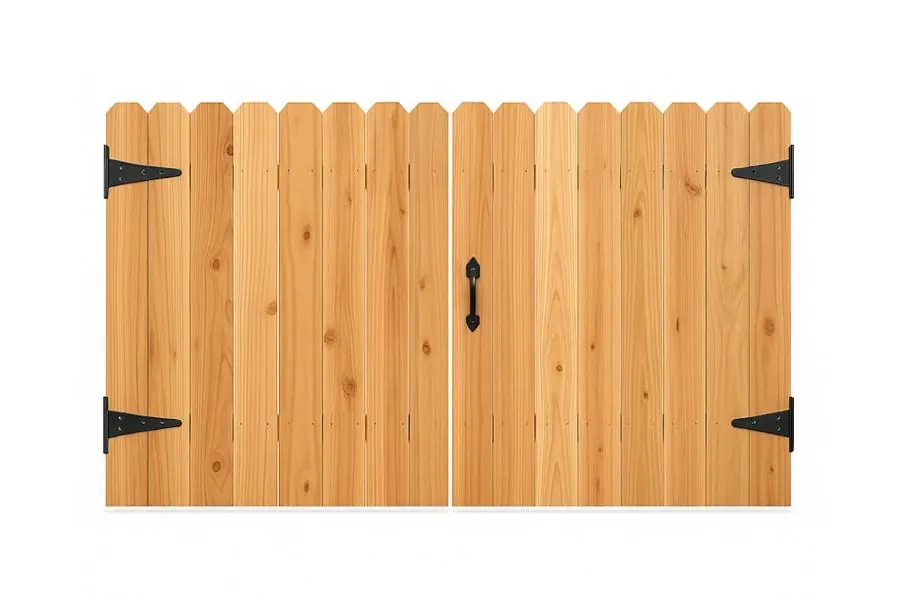 Product render: Cedar Wood Double Swing Driveway Gate with Dog-Ear Pickets