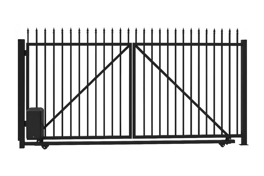 Product render: Commercial Iron Gate with Spear Top · Cantilever Security Gate