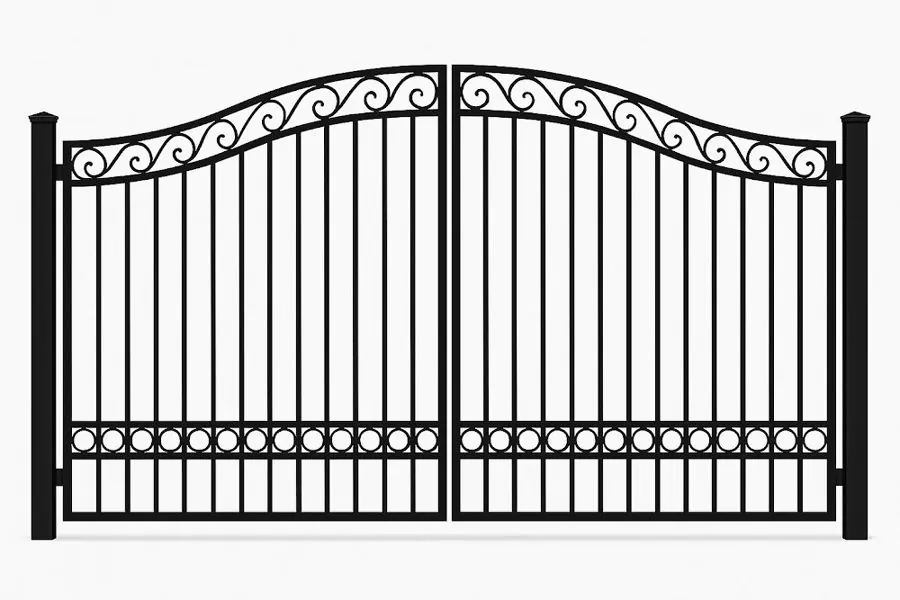 Product render: Driveway Gate with Scroll & Rings Combination