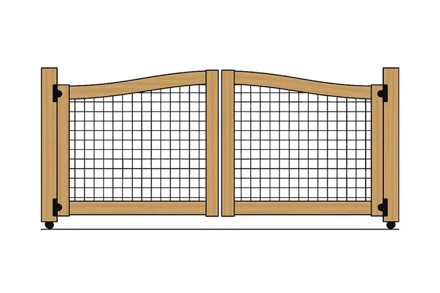 Product render: Farmhouse Hog Wire Driveway Gate with Flat Top Wooden Frame