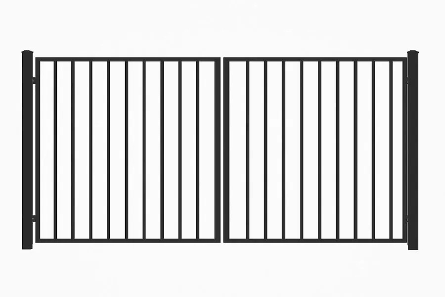 Product render: Flat Top Flat Bottom Dual Swing Iron Driveway Gate
