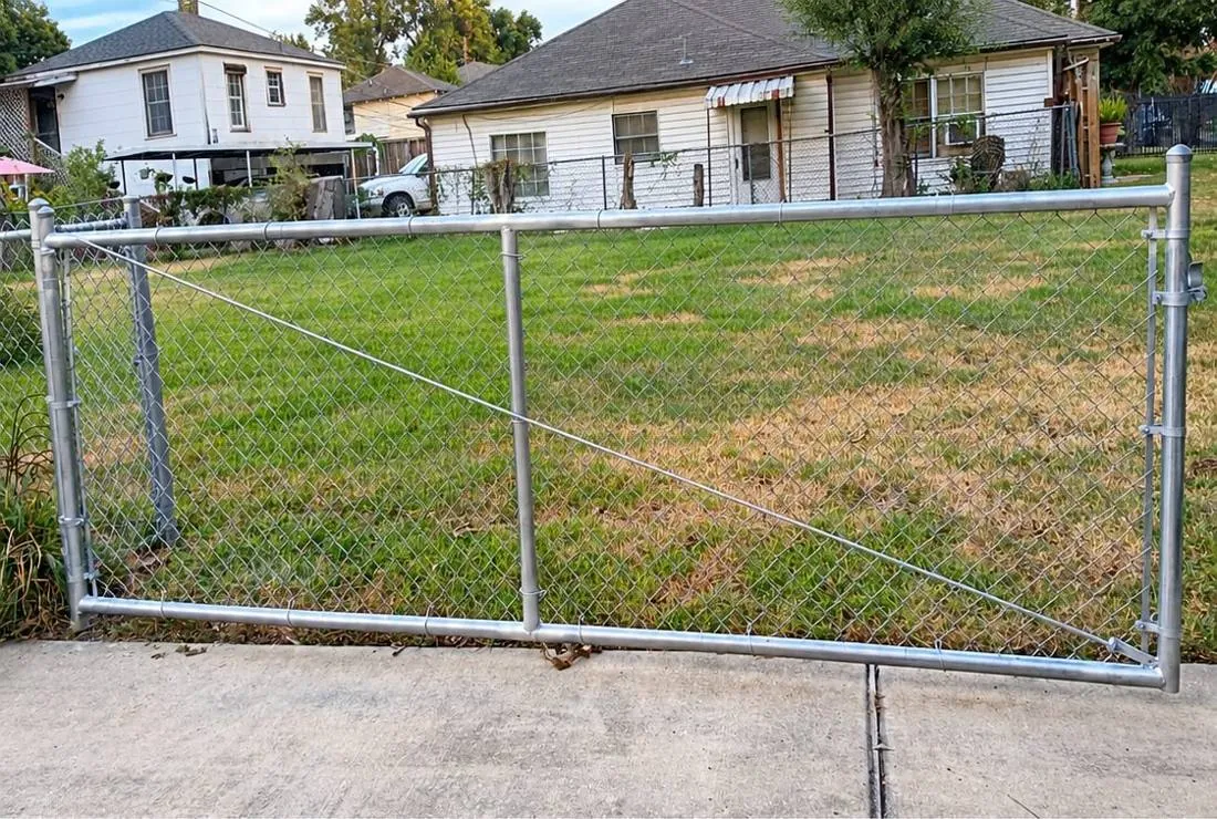 Galvanized chain link double driveway gate