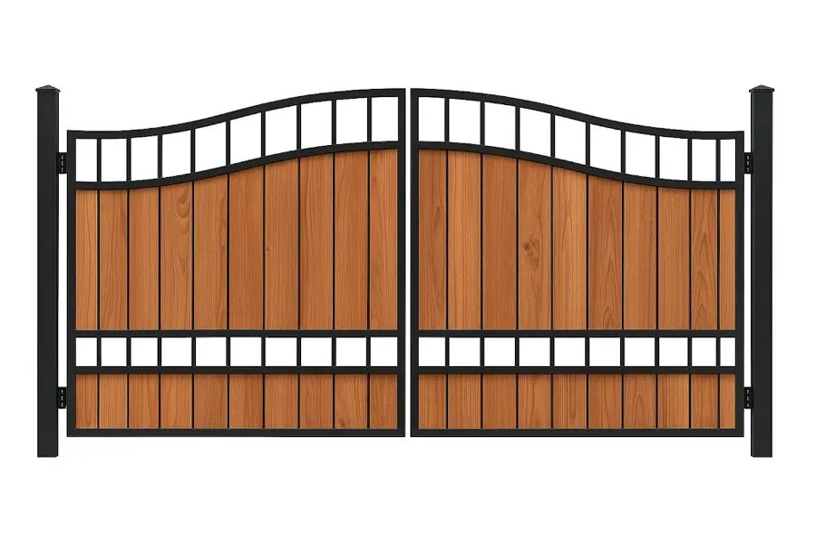 Product render: Iron Drive Gate With Wood Panel In-Frame