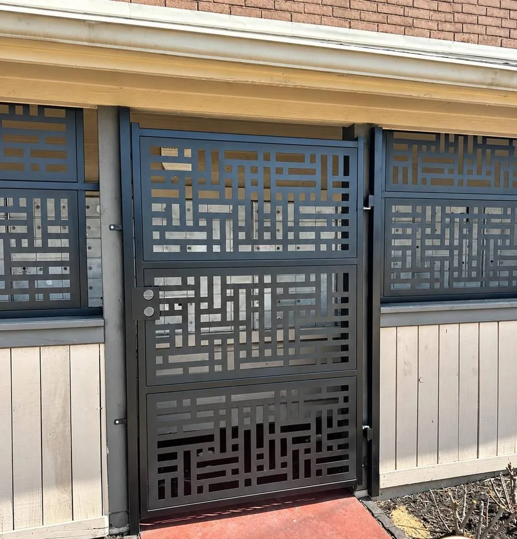 Laser-cut geometric metal entry gate