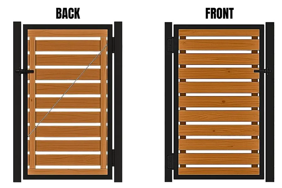 Product render: Modern Horizontal Wood Slat Walk-in Gate with Black Iron Frame