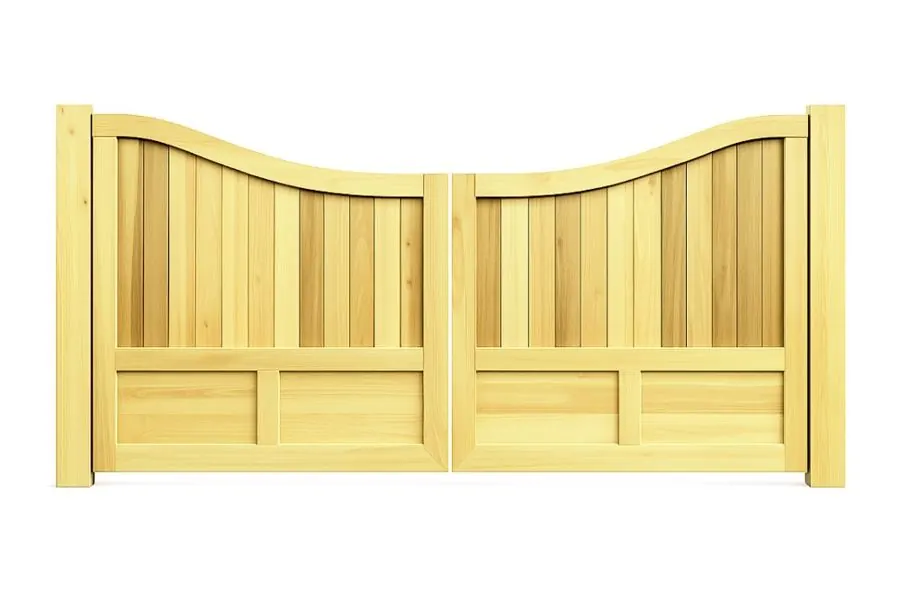Product render: Pine Wood Double Swing Driveway Gate with Decorative Paneling