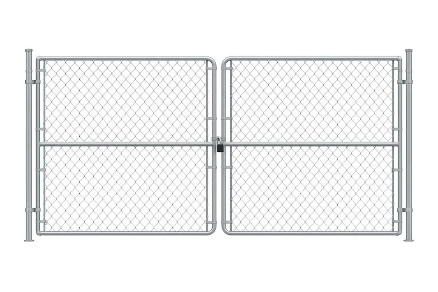 Product render: Residential Double Swing Chain Link Gate with Rounded Corners and Galvanized Steel Frame · 12 ft Wide