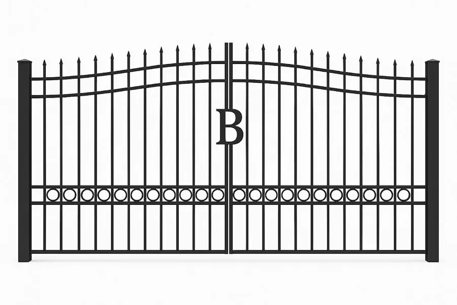 Product render: Spear Top Iron Driveway Gate with Lettering