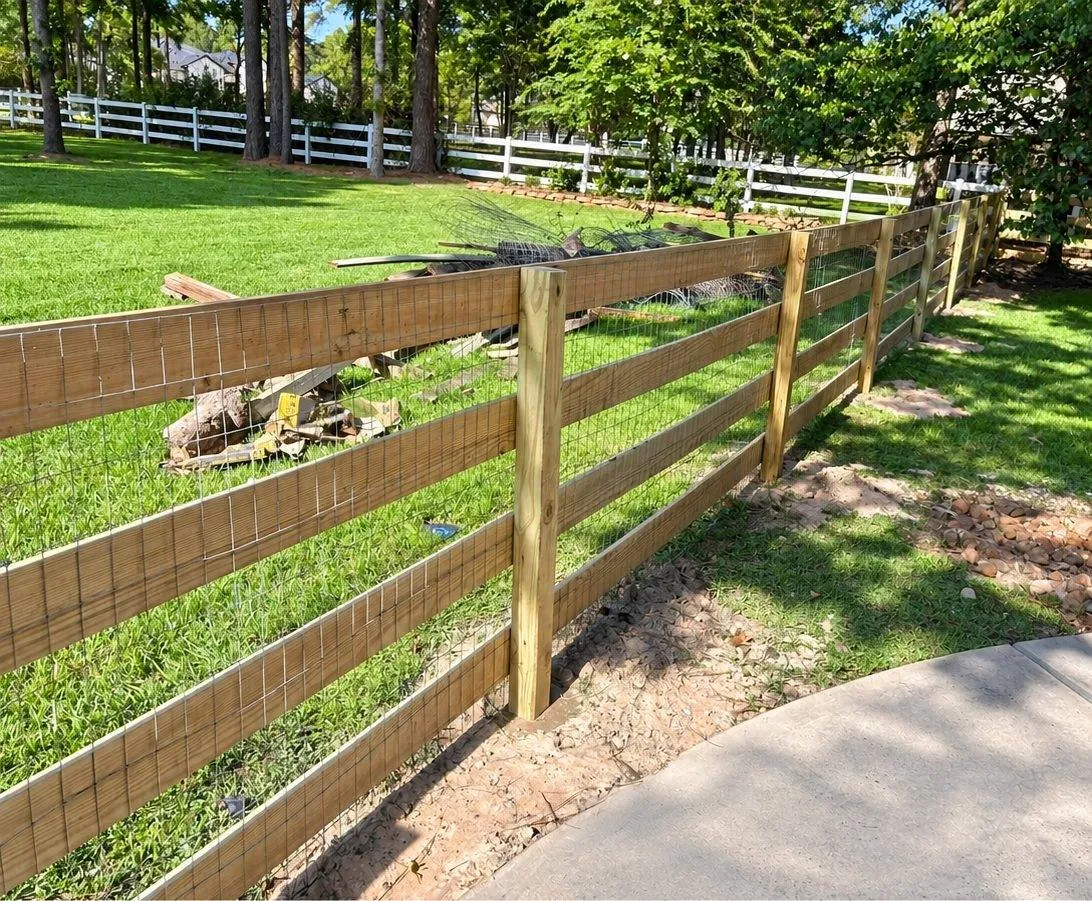 Three-rail wood ranch fence