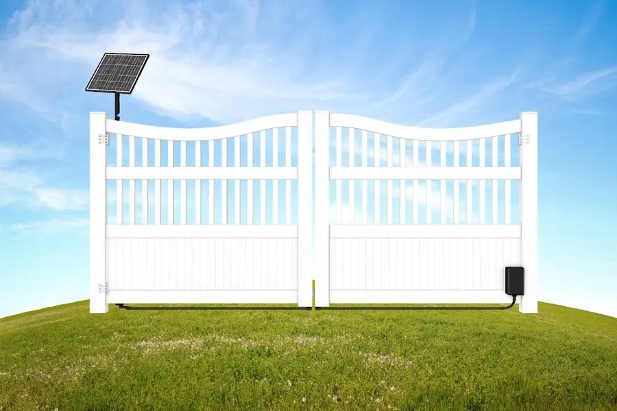 Product render: White Vinyl Arched Automatic Driveway Gate