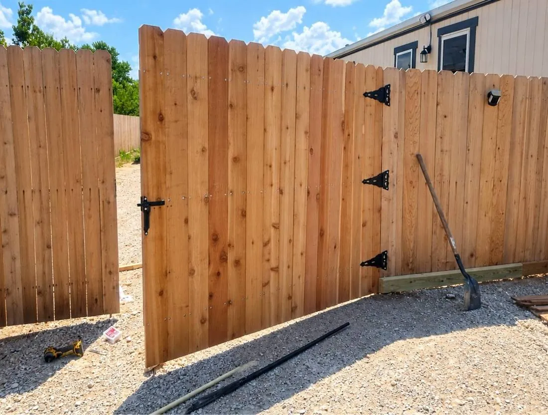 Wood double gate standing open