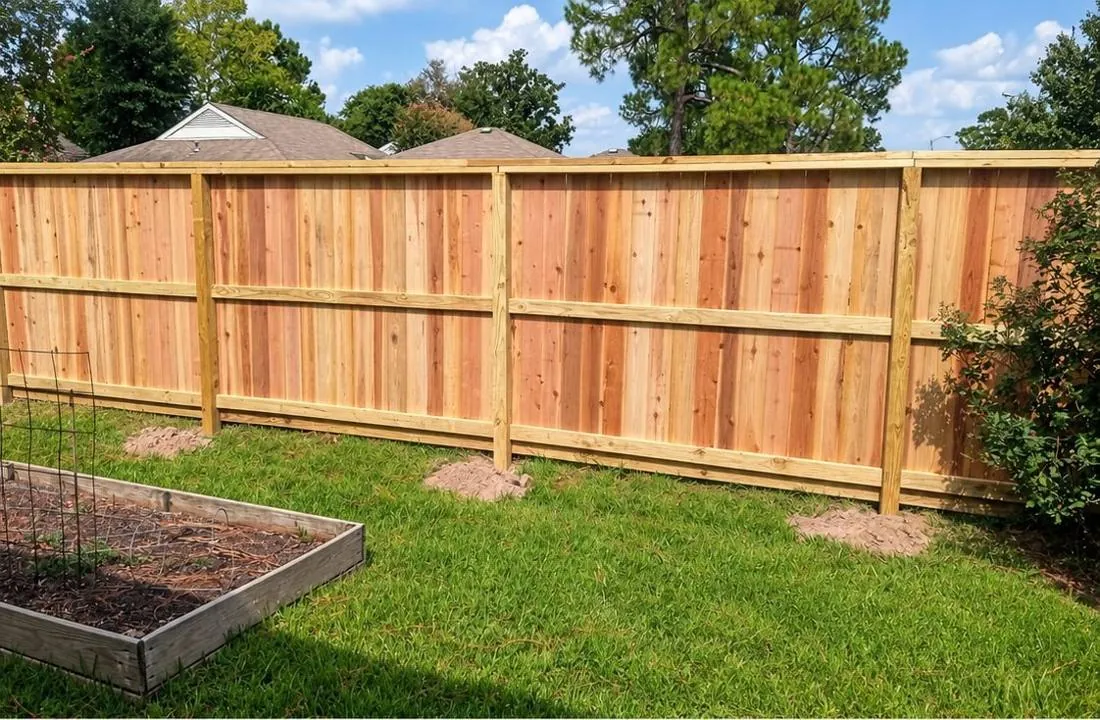 Wood privacy fence seen from inside the yard